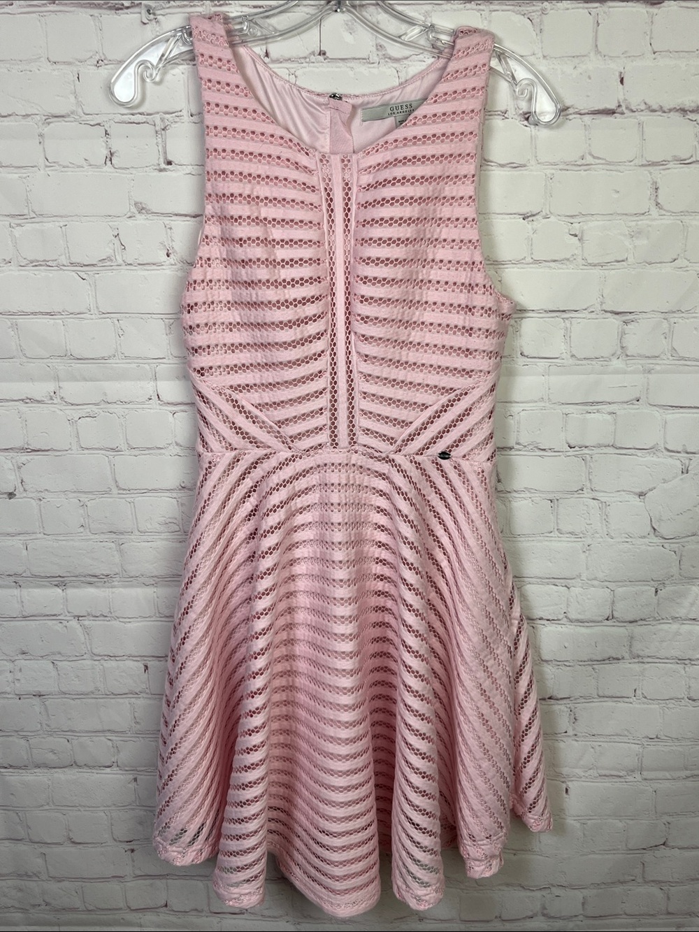 Guess Mesh Overlay Fit and Flare Pink Dress Size 4